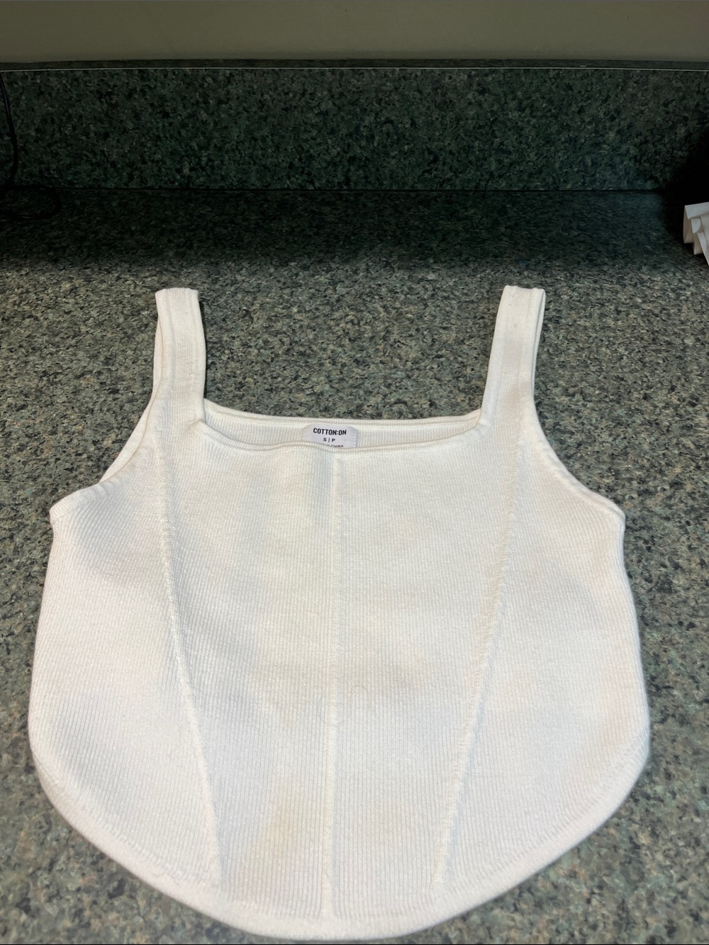 Cotton On Cream Ribbed Square-Neck Tank